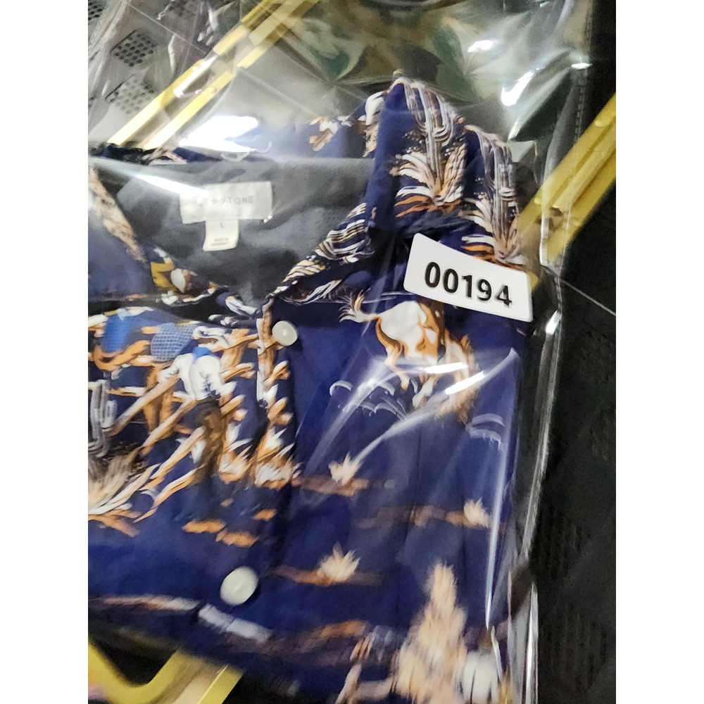 Sun + Stone Mens Western Cowboy Rodeo Print Rayon Short Sleeve Shirt Blue Large - Picture 9 of 9
